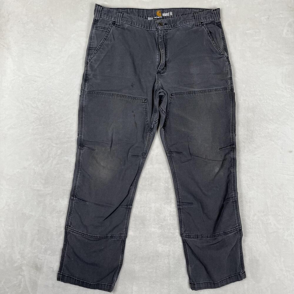 Carhartt Double Knee Carpenter Pants Mens 38x30 Gray Relaxed Fit Canvas Workwear